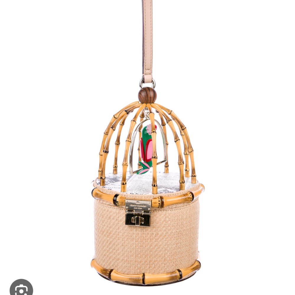ISO IN SEARCH OF KATE Spade Haute Stuff Parrot In A Cage Wristlet Novelty Bag